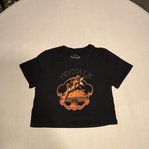 Melanie Martinez Portals Black Graphic Cropped Tee with Orange Mushroom Print
